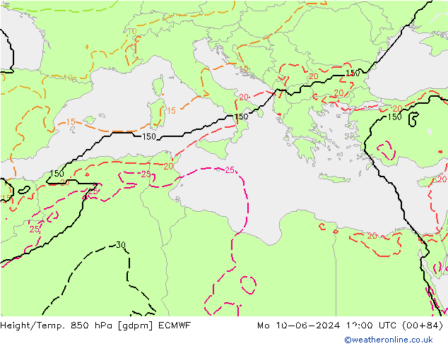 Height/Temp. 850 hPa ECMWF Mo 10.06.2024 12 UTC