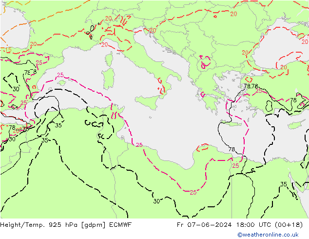 Yükseklik/Sıc. 925 hPa ECMWF Cu 07.06.2024 18 UTC