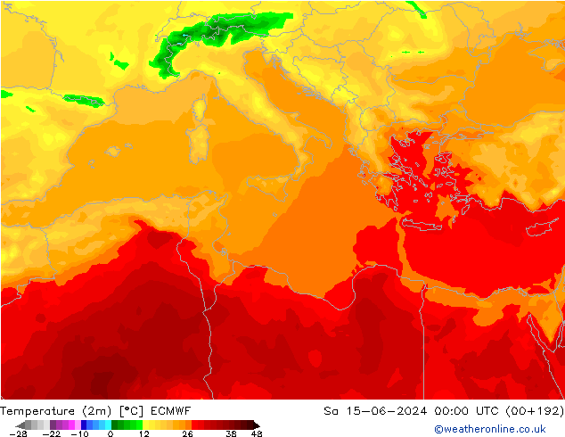 température (2m) ECMWF sam 15.06.2024 00 UTC