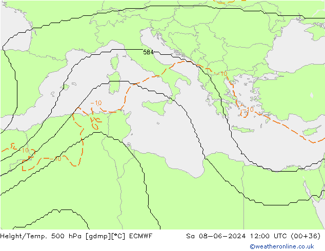 Height/Temp. 500 hPa ECMWF Sa 08.06.2024 12 UTC