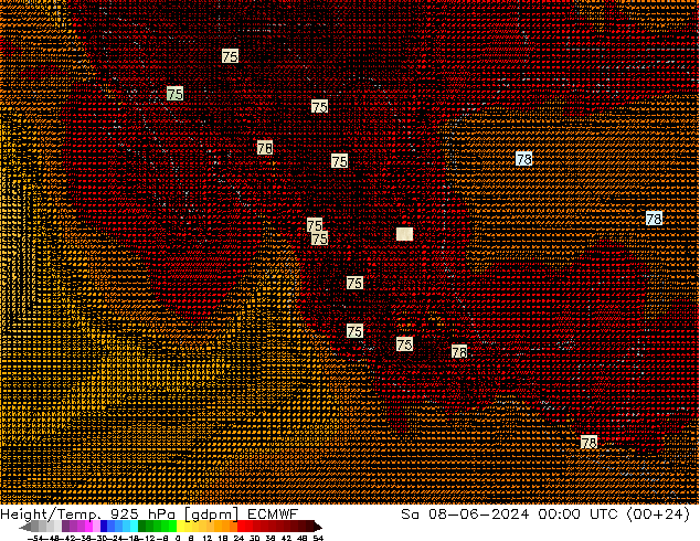 Height/Temp. 925 hPa ECMWF Sa 08.06.2024 00 UTC