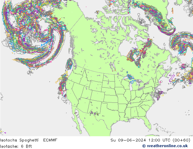 Eşrüzgar Hızları Spaghetti ECMWF Paz 09.06.2024 12 UTC