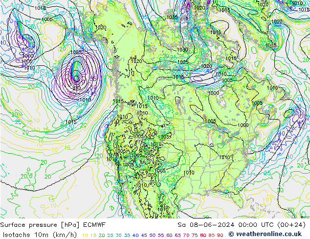 Eşrüzgar Hızları (km/sa) ECMWF Cts 08.06.2024 00 UTC