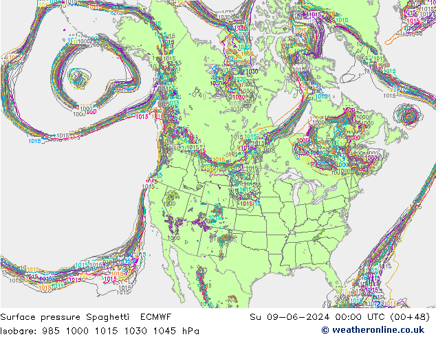 Bodendruck Spaghetti ECMWF So 09.06.2024 00 UTC