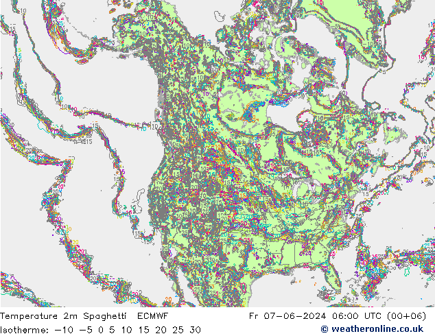 Temperatuurkaart Spaghetti ECMWF vr 07.06.2024 06 UTC