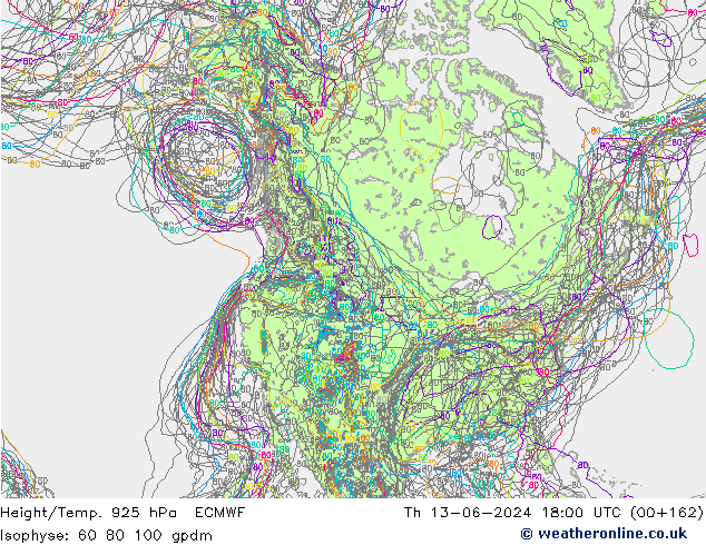 Height/Temp. 925 гПа ECMWF чт 13.06.2024 18 UTC