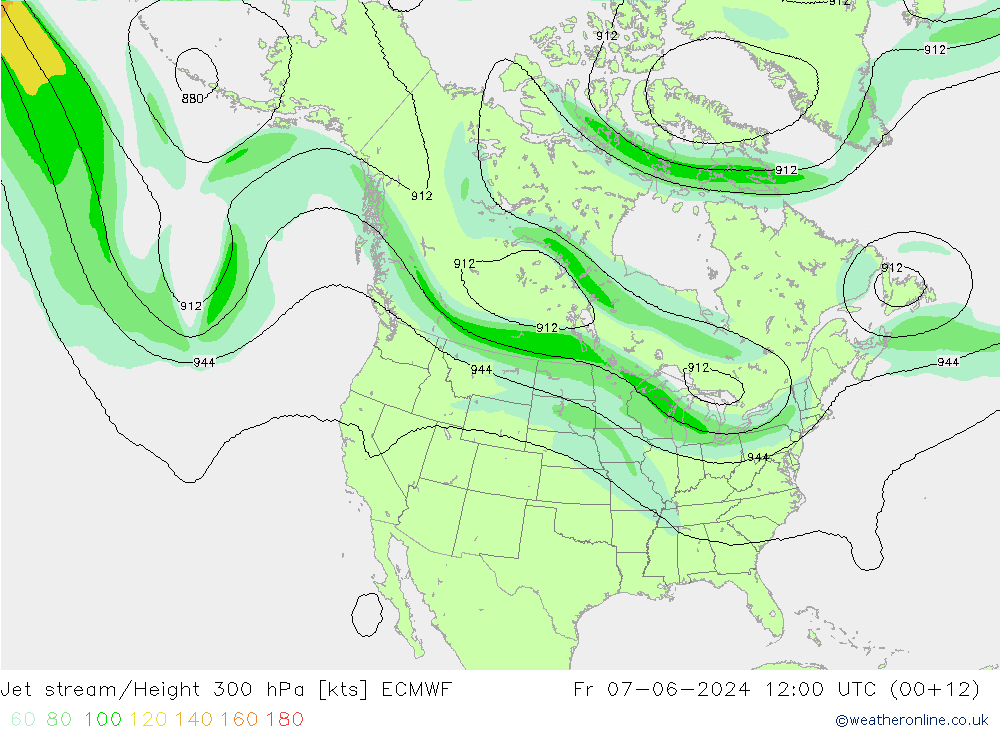 Jet stream/Height 300 hPa ECMWF Pá 07.06.2024 12 UTC