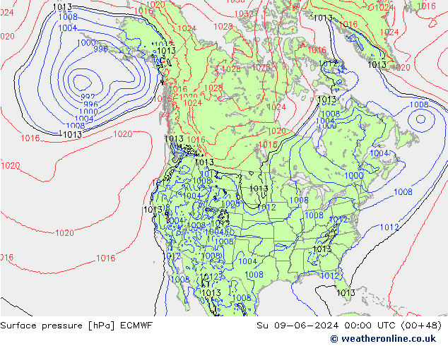 pressão do solo ECMWF Dom 09.06.2024 00 UTC