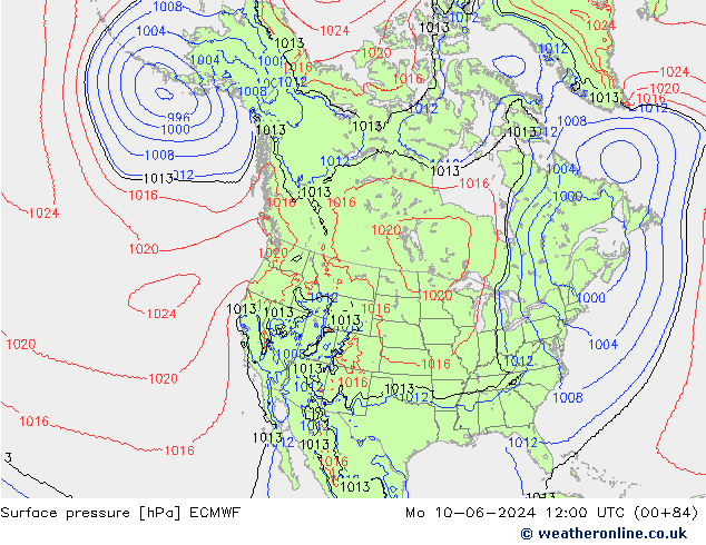 Presión superficial ECMWF lun 10.06.2024 12 UTC