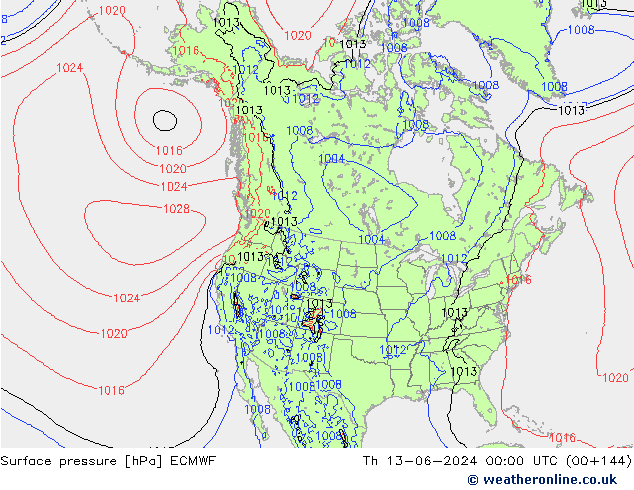 Surface pressure ECMWF Th 13.06.2024 00 UTC