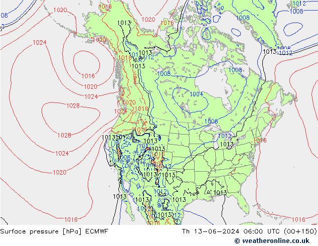 pressão do solo ECMWF Qui 13.06.2024 06 UTC