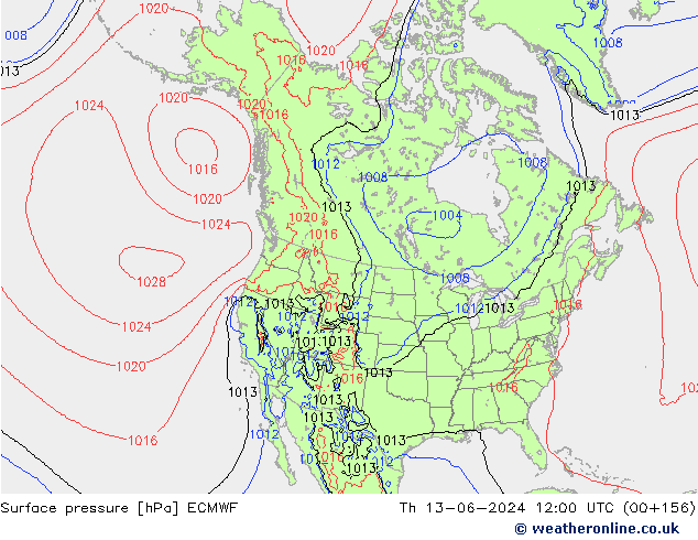 Pressione al suolo ECMWF gio 13.06.2024 12 UTC