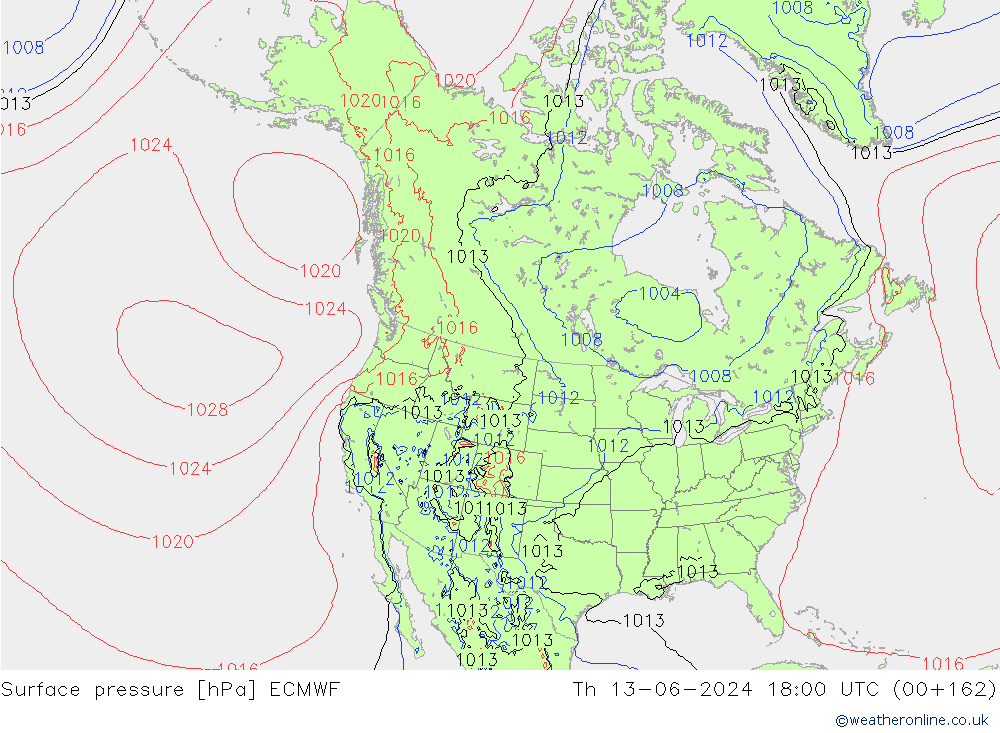 Atmosférický tlak ECMWF Čt 13.06.2024 18 UTC