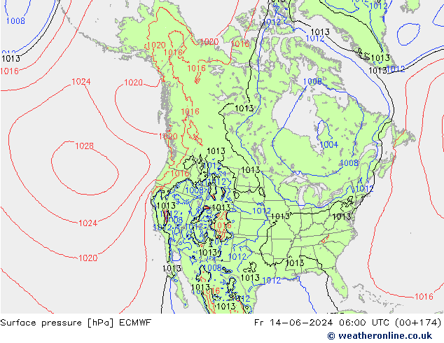 Luchtdruk (Grond) ECMWF vr 14.06.2024 06 UTC