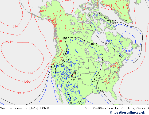 Surface pressure ECMWF Su 16.06.2024 12 UTC