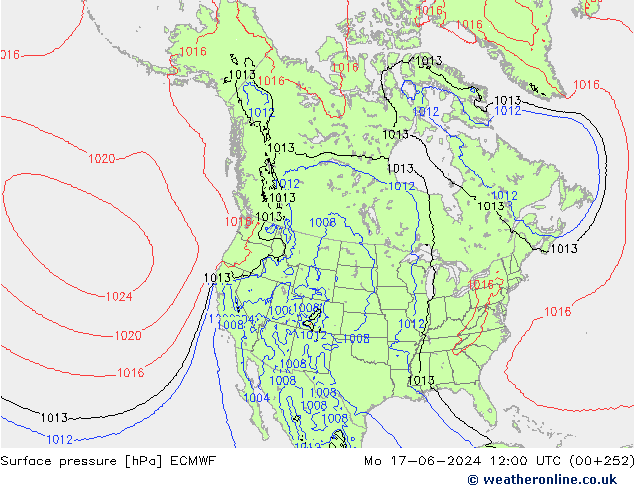 Surface pressure ECMWF Mo 17.06.2024 12 UTC