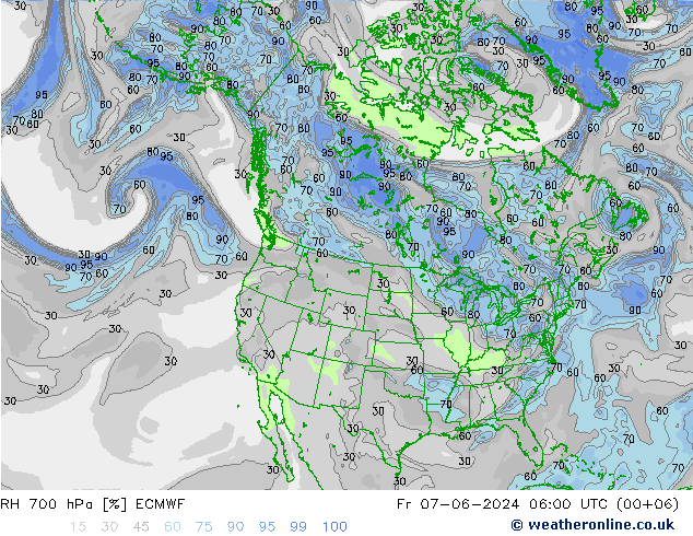 RH 700 hPa ECMWF ven 07.06.2024 06 UTC