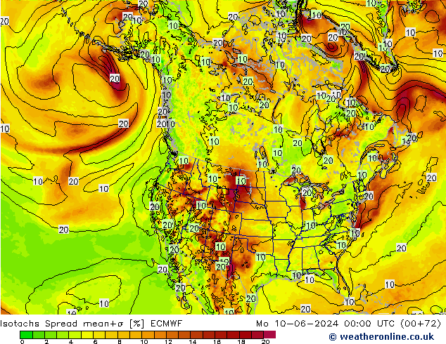 Isotachs Spread ECMWF Po 10.06.2024 00 UTC