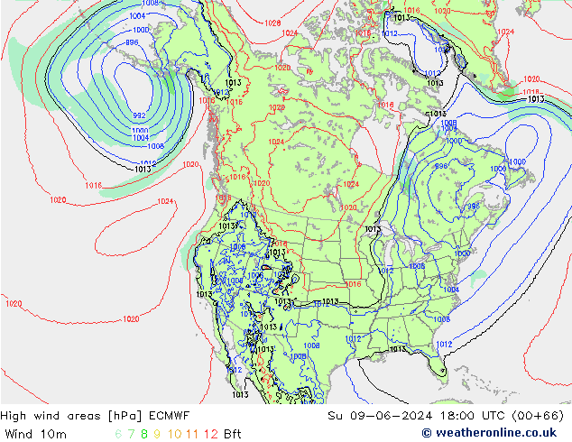 High wind areas ECMWF Ne 09.06.2024 18 UTC