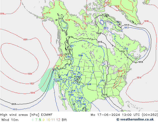 High wind areas ECMWF  17.06.2024 12 UTC