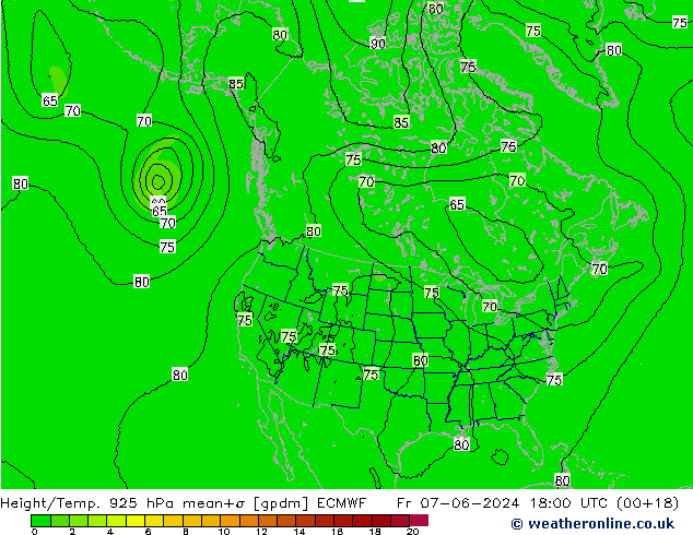 Geop./Temp. 925 hPa ECMWF vie 07.06.2024 18 UTC