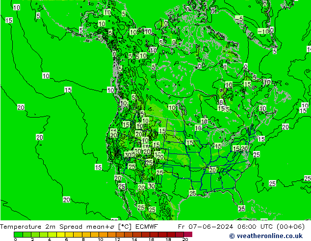 Temperature 2m Spread ECMWF Fr 07.06.2024 06 UTC