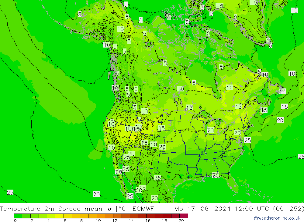 Temperaturkarte Spread ECMWF Mo 17.06.2024 12 UTC