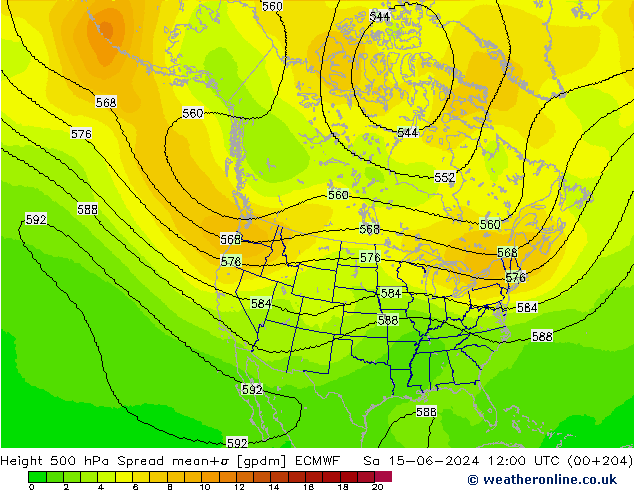 Height 500 hPa Spread ECMWF Sa 15.06.2024 12 UTC