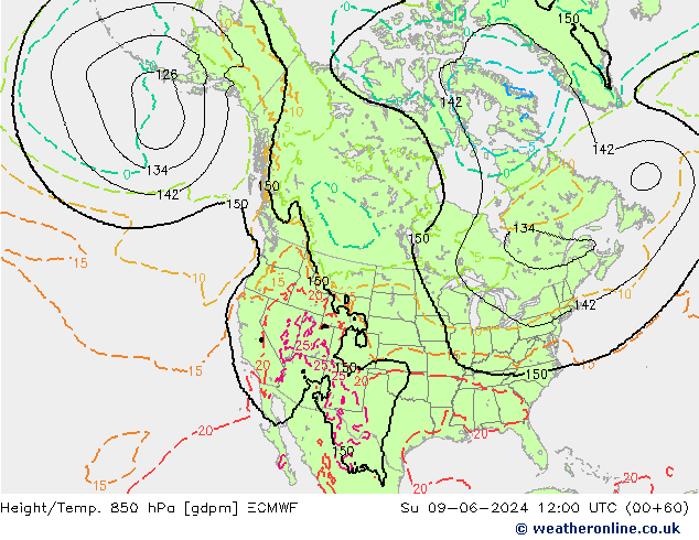 Height/Temp. 850 hPa ECMWF Dom 09.06.2024 12 UTC