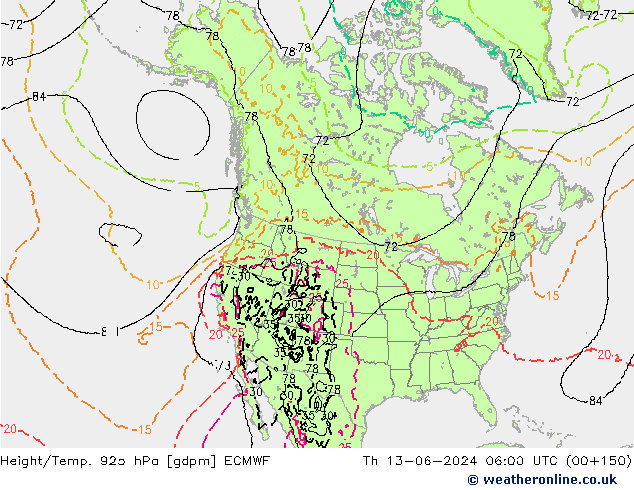 Height/Temp. 925 hPa ECMWF gio 13.06.2024 06 UTC