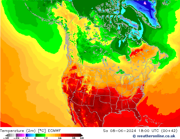 Temperatura (2m) ECMWF sáb 08.06.2024 18 UTC