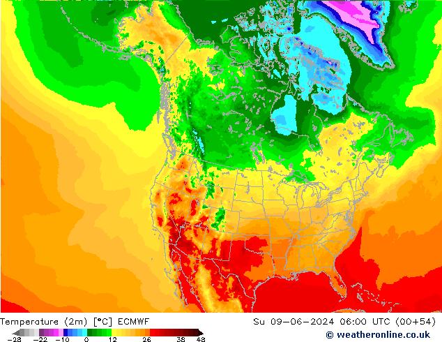 Temperature (2m) ECMWF Su 09.06.2024 06 UTC