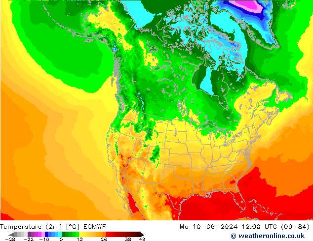 Temperatura (2m) ECMWF Seg 10.06.2024 12 UTC