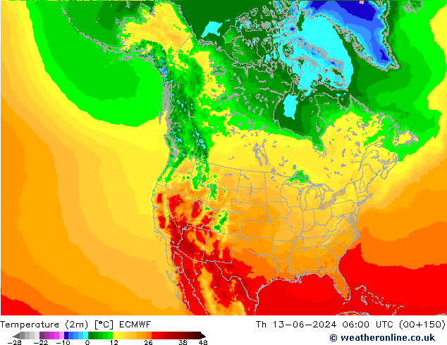 Temperaturkarte (2m) ECMWF Do 13.06.2024 06 UTC