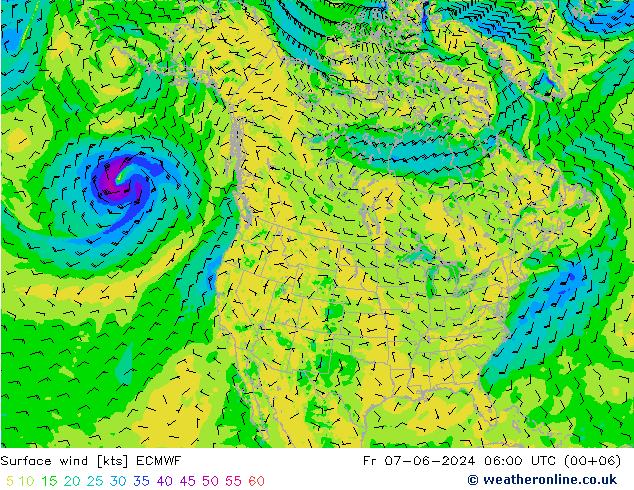 Vento 10 m ECMWF Sex 07.06.2024 06 UTC