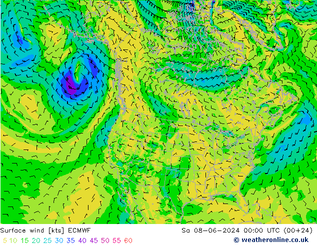 Vento 10 m ECMWF Sáb 08.06.2024 00 UTC