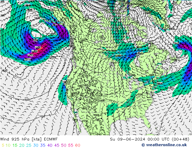 Wind 925 hPa ECMWF Su 09.06.2024 00 UTC