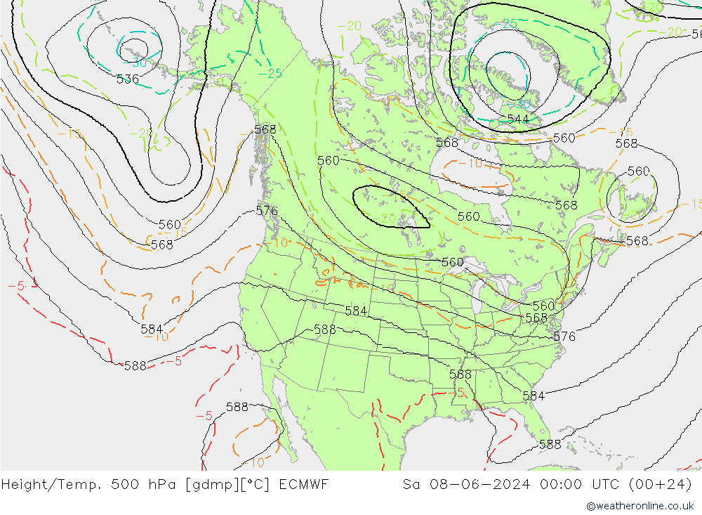 Height/Temp. 500 hPa ECMWF sab 08.06.2024 00 UTC