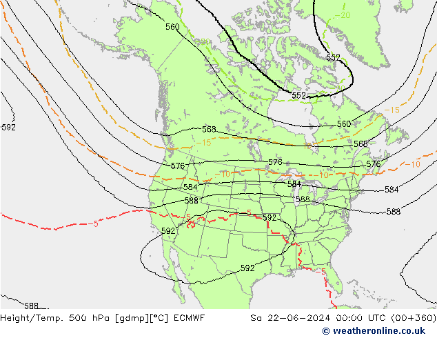 Hoogte/Temp. 500 hPa ECMWF za 22.06.2024 00 UTC