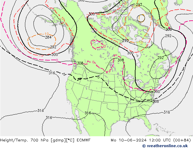 Height/Temp. 700 гПа ECMWF пн 10.06.2024 12 UTC