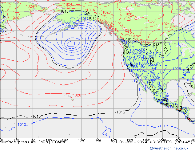 Presión superficial ECMWF dom 09.06.2024 00 UTC