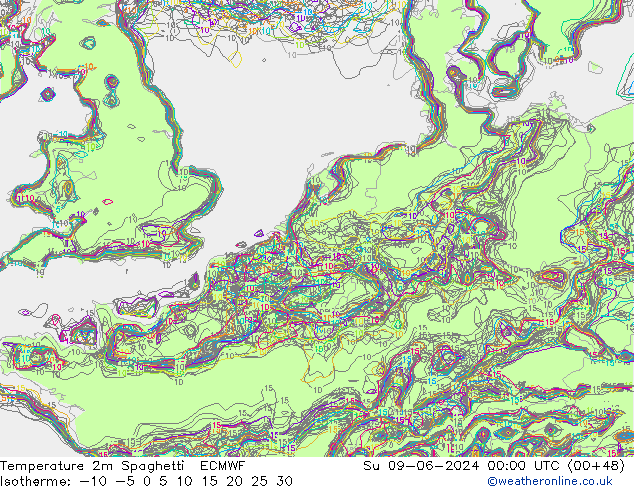 Temperaturkarte Spaghetti ECMWF So 09.06.2024 00 UTC
