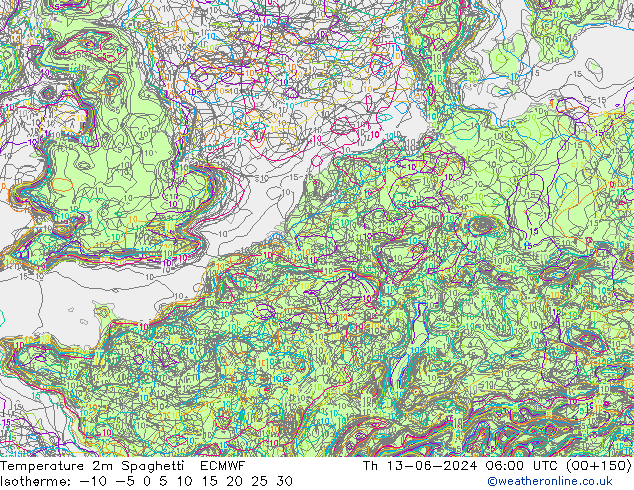 Sıcaklık Haritası 2m Spaghetti ECMWF Per 13.06.2024 06 UTC