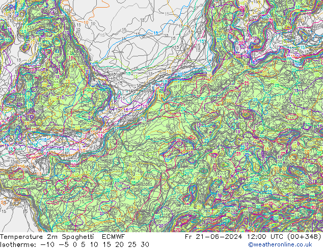 карта температуры Spaghetti ECMWF пт 21.06.2024 12 UTC