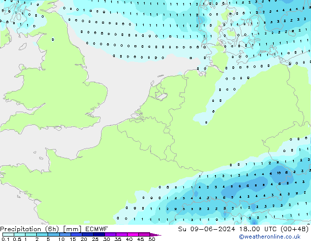 Précipitation (6h) ECMWF dim 09.06.2024 00 UTC