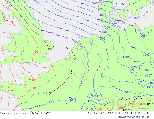 Atmosférický tlak ECMWF So 08.06.2024 18 UTC