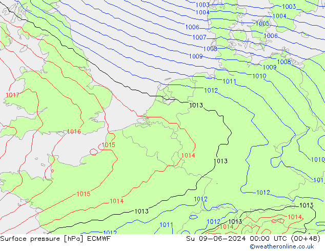 pression de l'air ECMWF dim 09.06.2024 00 UTC