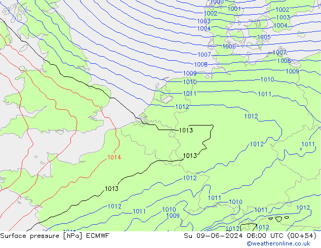 Pressione al suolo ECMWF dom 09.06.2024 06 UTC