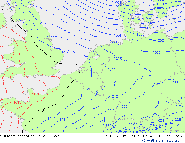 приземное давление ECMWF Вс 09.06.2024 12 UTC