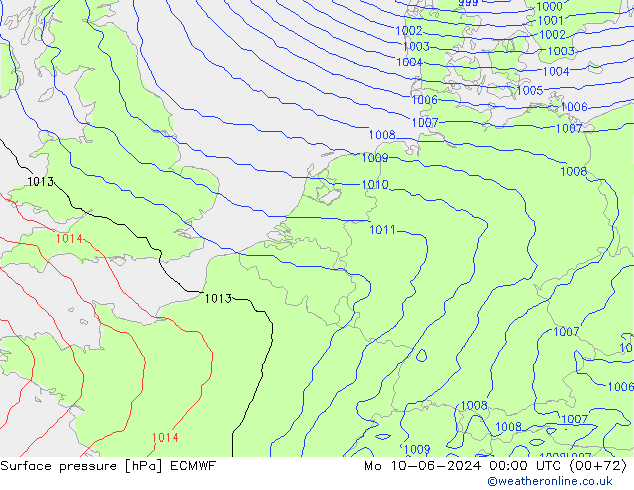 Bodendruck ECMWF Mo 10.06.2024 00 UTC